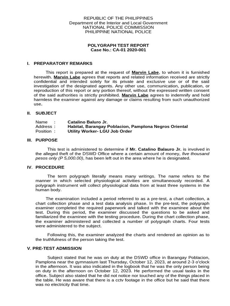 Yangzon-Kent-Polygraph-Test-Result | PDF | Polygraph