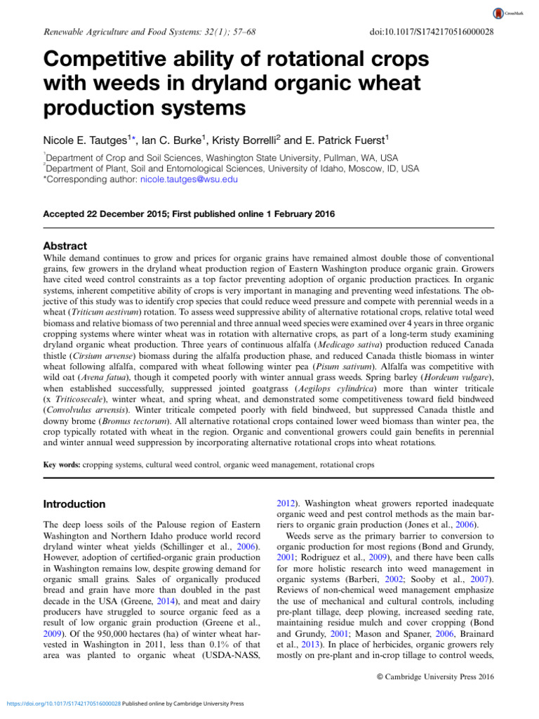 Rotational Crops for Weed Control in Wheat | PDF | Crop Rotation | Weed