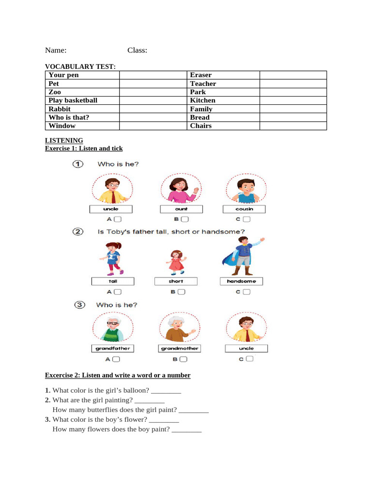 Vocabulary and Grammar Test for Kids | PDF