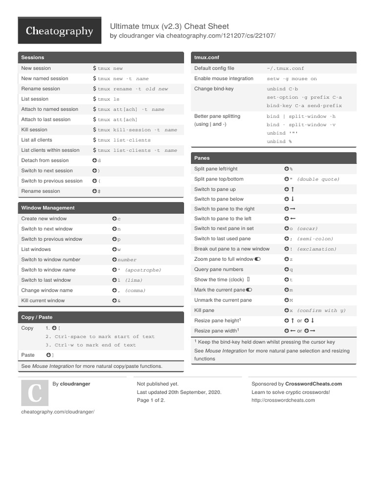 Ultimate tmux v2.3 Cheat Sheet | PDF | Software | Computing