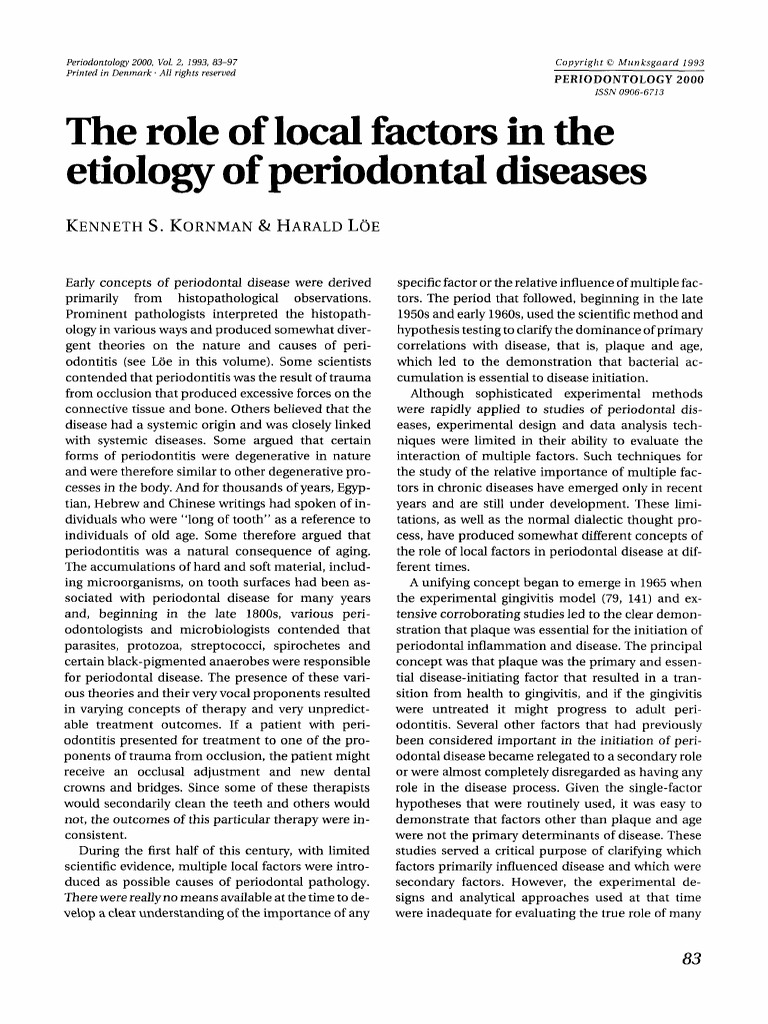 8 The Role of Factor Locals in The Etiology of Periodontal Disease ...