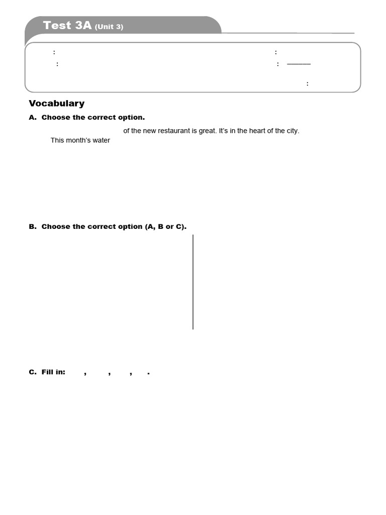 Unit 3 Test 3A Vocabulary & Grammar | PDF | Linguistics