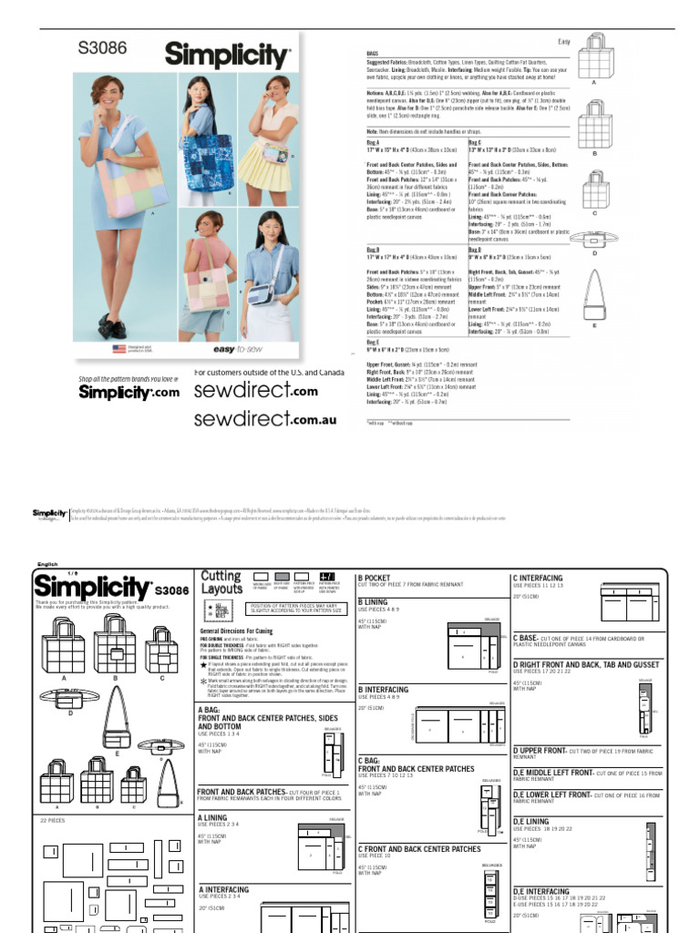 Simplicity Pattern S3086 Instructions | PDF | Seam (Sewing) | Sewing