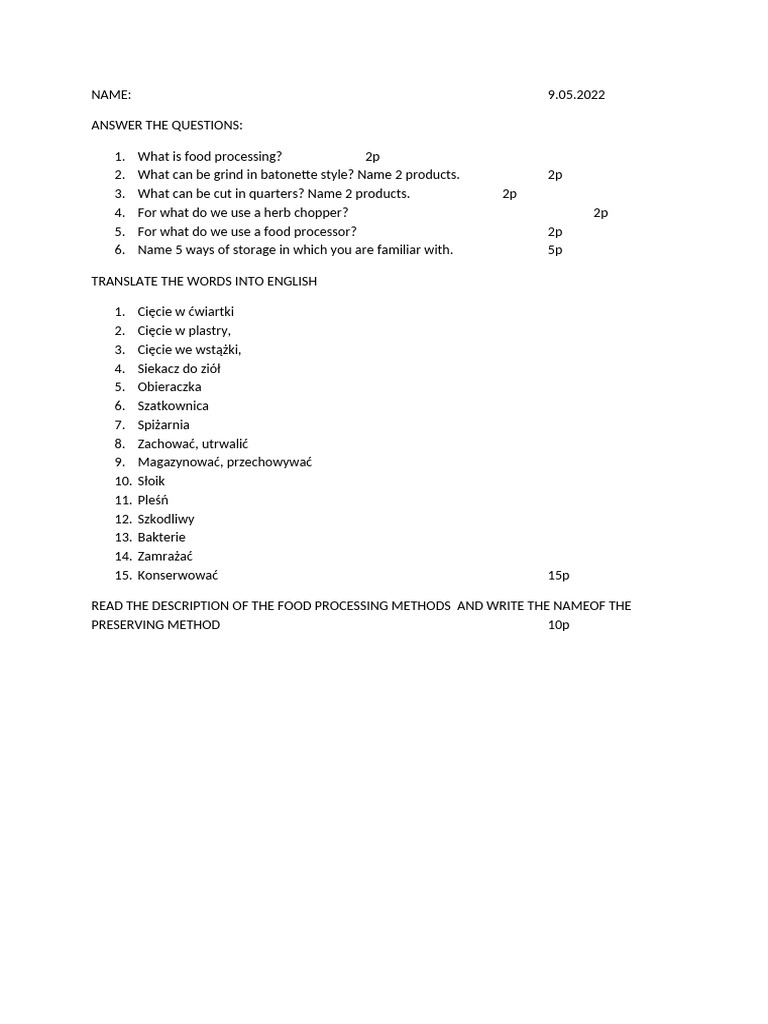 J Ang Zawodowy Food Processing | PDF