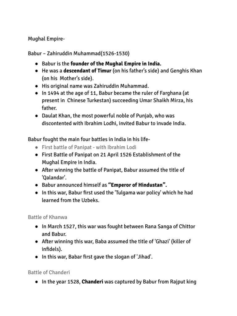 Mughal 1 | PDF | Mughal Empire | Timurid Dynasty