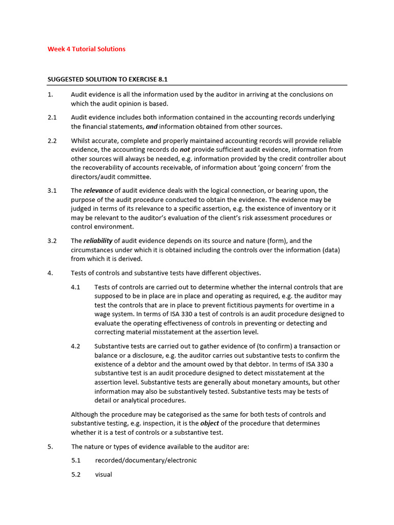 ACCT321 - Week 4 - Tutorial Solutions - Updated | PDF | Audit | Bookkeeping