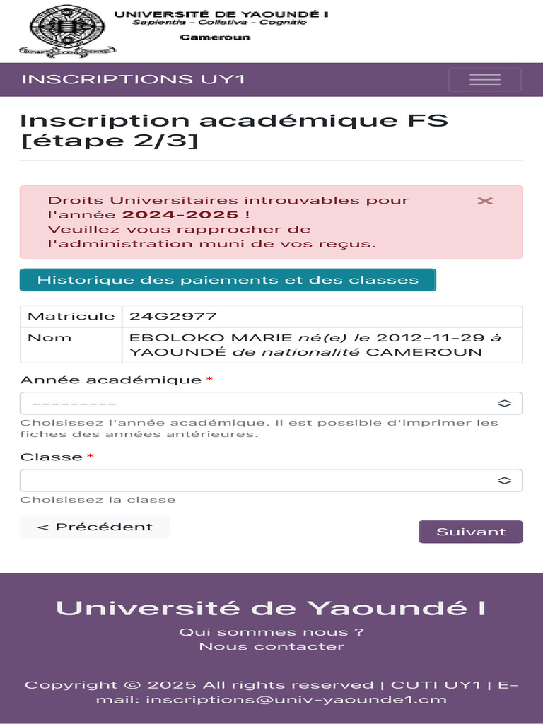Inscription académique Université Yaoundé 1 PDF — free download