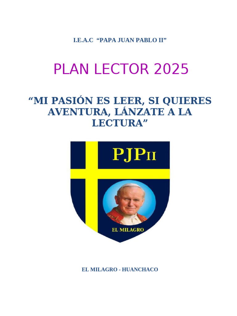 Plan Lector Institucional 2025 | PDF | Comprensión lectora | Aprendizaje