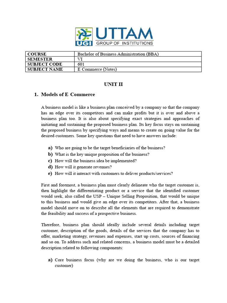 E-Commerce Unit II (BBA VI Semester 2025) - 110521 | PDF | E Commerce ...