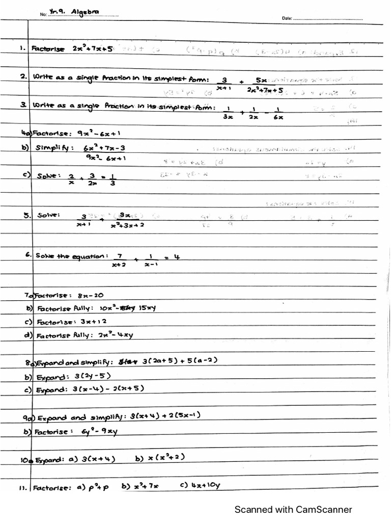 Yr.9 Algebra | PDF