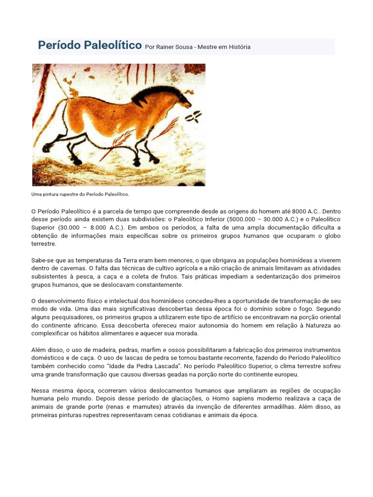 Entenda o Período Paleolítico e suas características | PDF