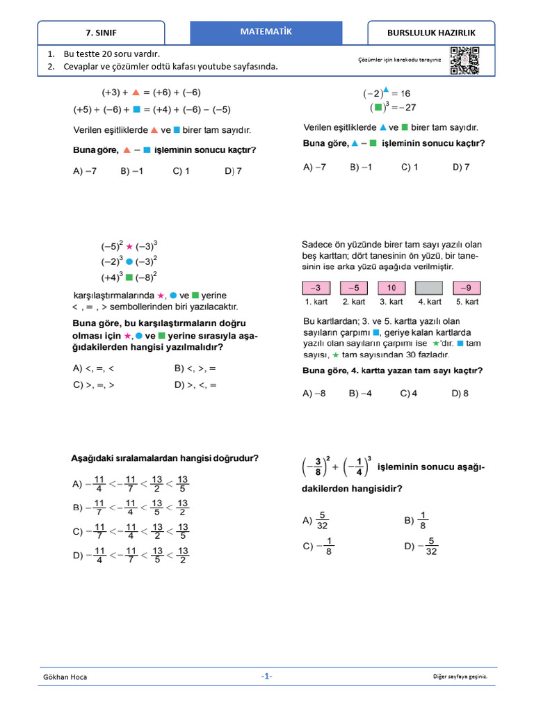 Odtü Kafasi Bursluluk 7. Sinif Çikmiş Sorular Deneme | PDF