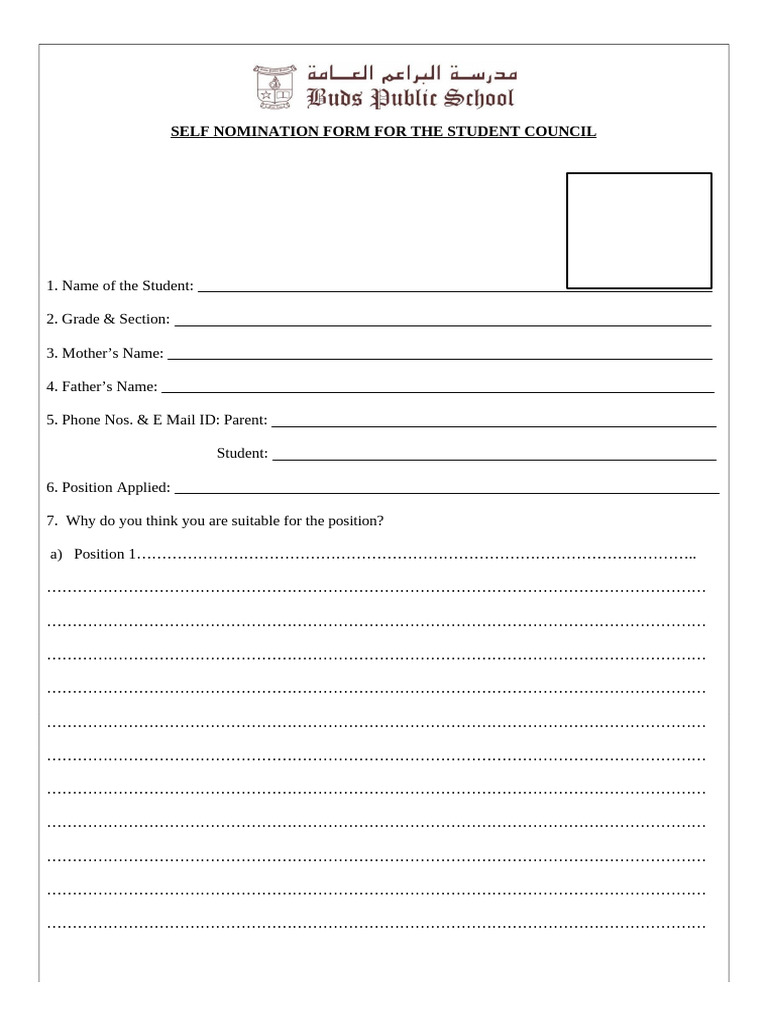 Student Council Nomination Form | PDF | Youth | Schools