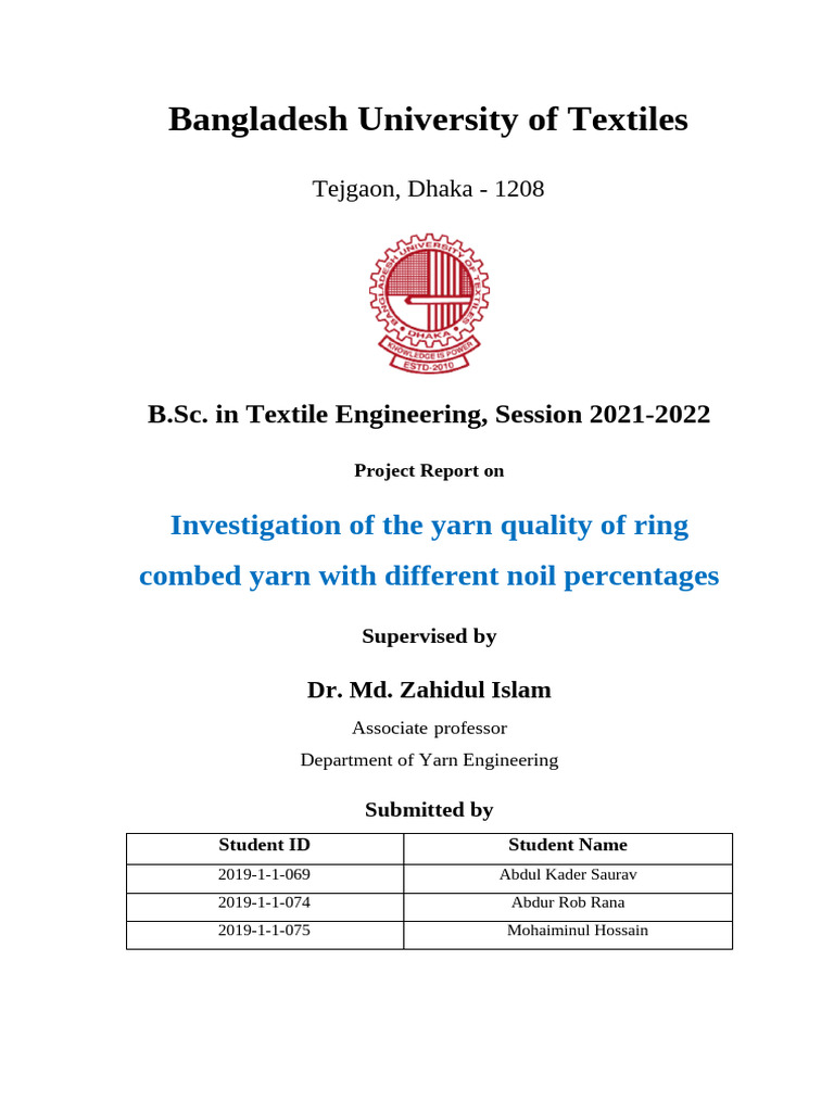Yarn Quality Analysis of Combed Yarn | PDF | Yarn | Coefficient Of ...