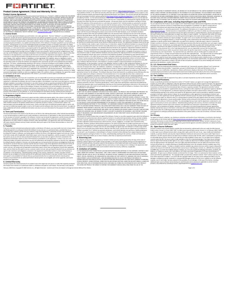 Fortinet Warranty Terms and Conditions | PDF | Copyright | Free Software