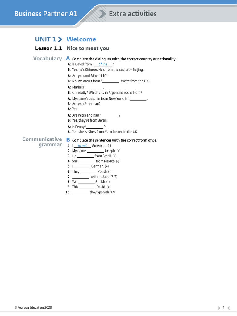 Business Partner A1 Extra Activities Guide | PDF