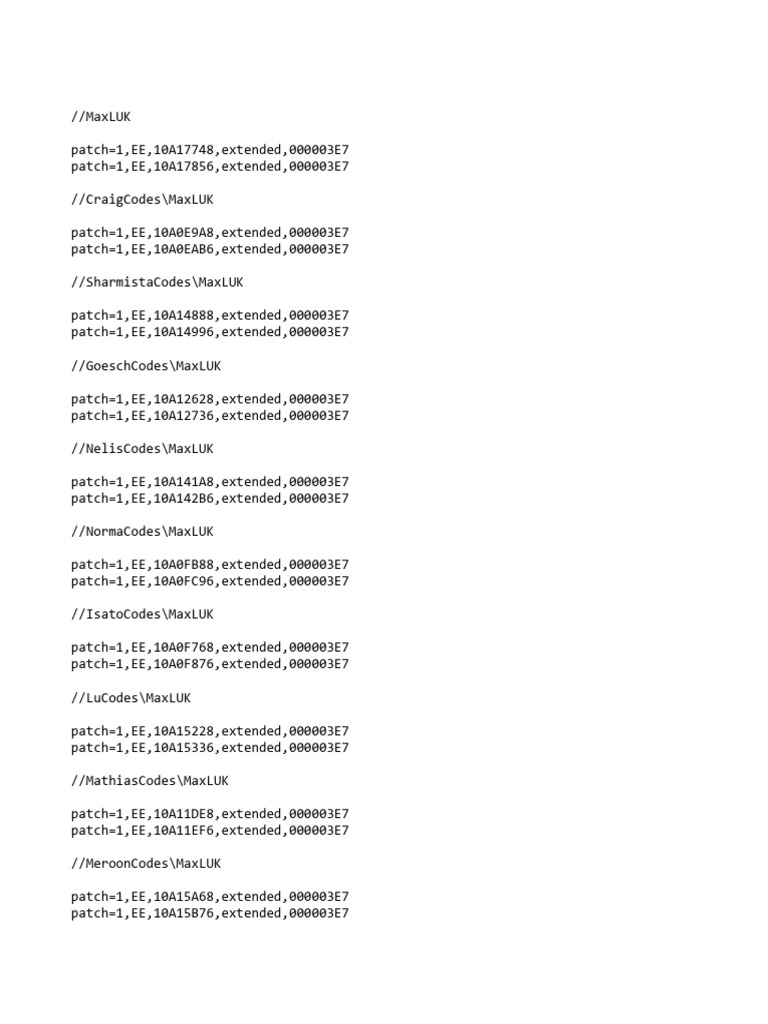 MaxLUK Patch Codes Overview | PDF