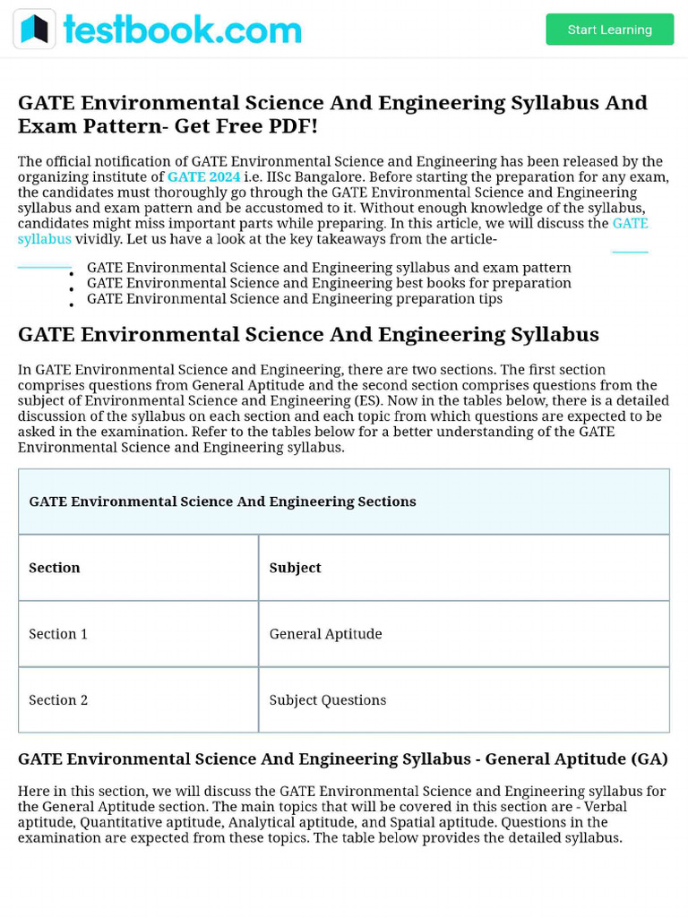 GATE Environmental Science and Engineering Syllabus and Exam Pattern ...