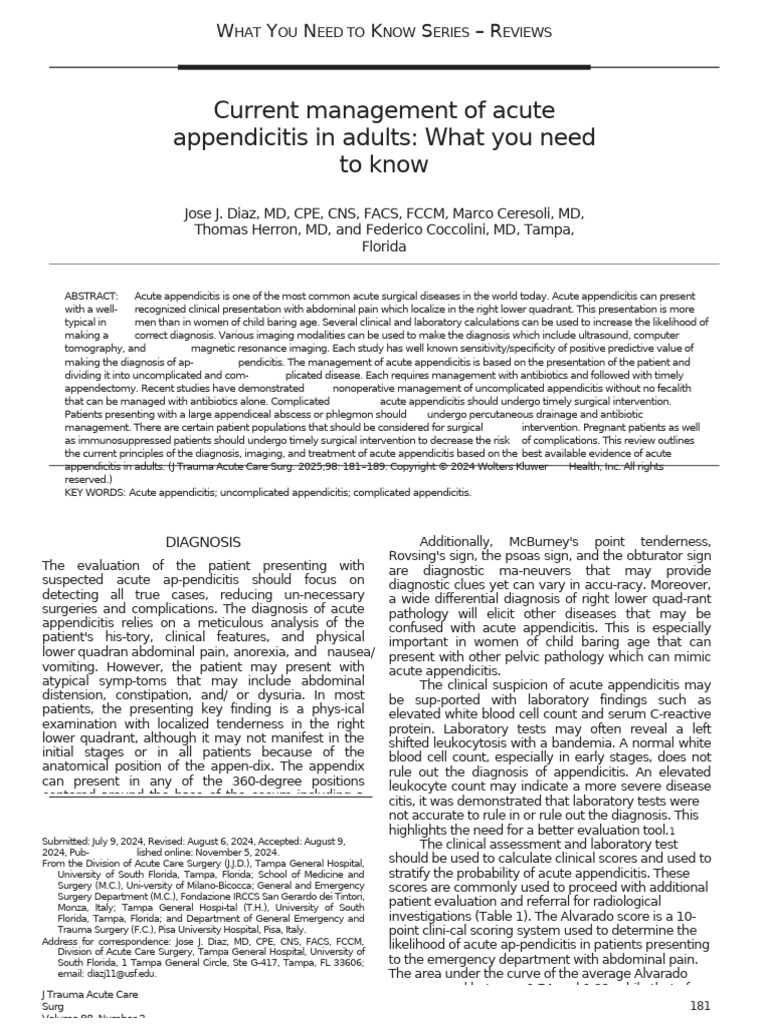 Current Management of Acute Appendicitis In.1 | PDF | Medical Imaging ...