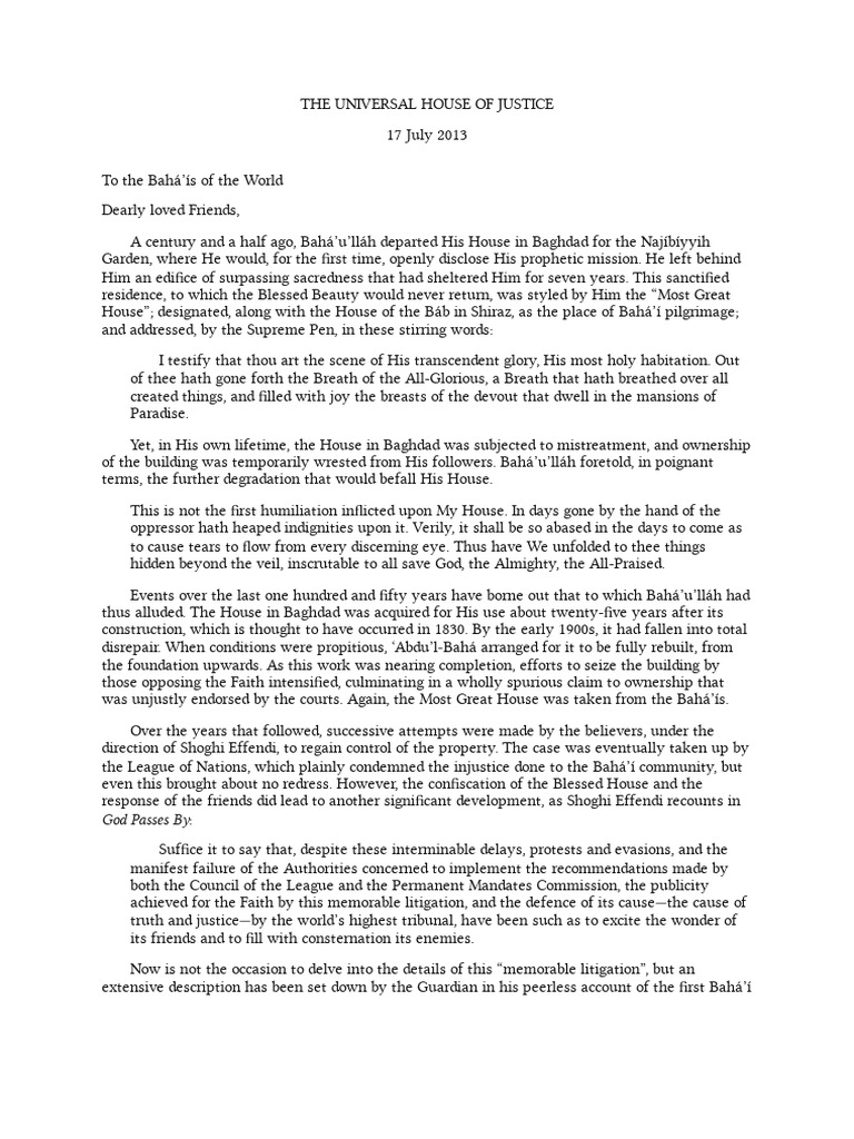 Universal House of Justice - Most Great House | PDF | Bahá'í Faith ...