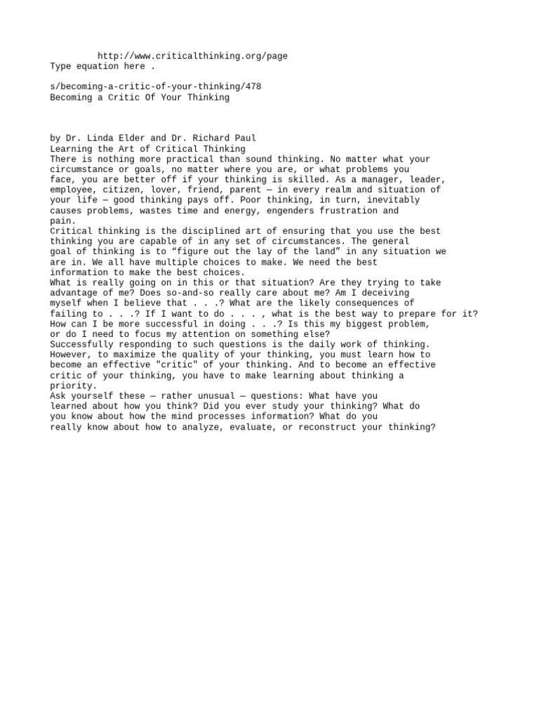 Critical Thinking Notes | PDF | Thought | Critical Thinking