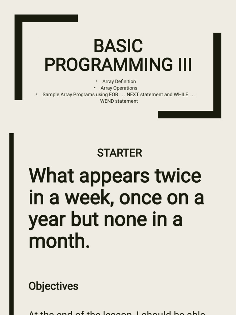BASIC Programming: Arrays and Loops | PDF | Control Flow | Computing