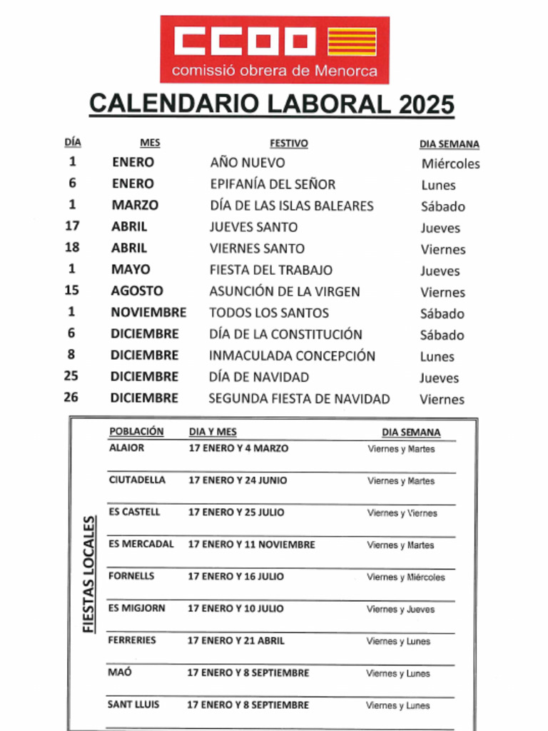 Calendario Laboral 2025 | PDF