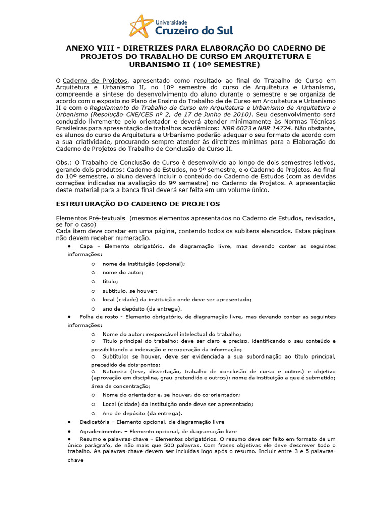 Diretrizes para Caderno de Projetos TCAU II | PDF | Abstract (resumo ...