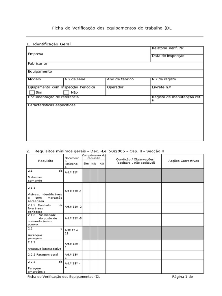 Verificação de Equipamentos DL 50/2005 | PDF