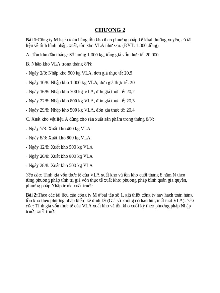 BT Chương 2 | PDF