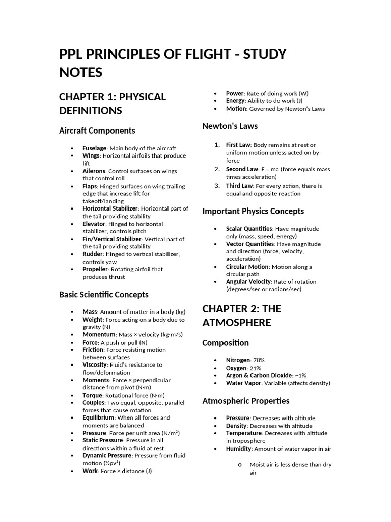 Principles of Flight Study Notes | PDF | Flight Control Surfaces | Lift ...
