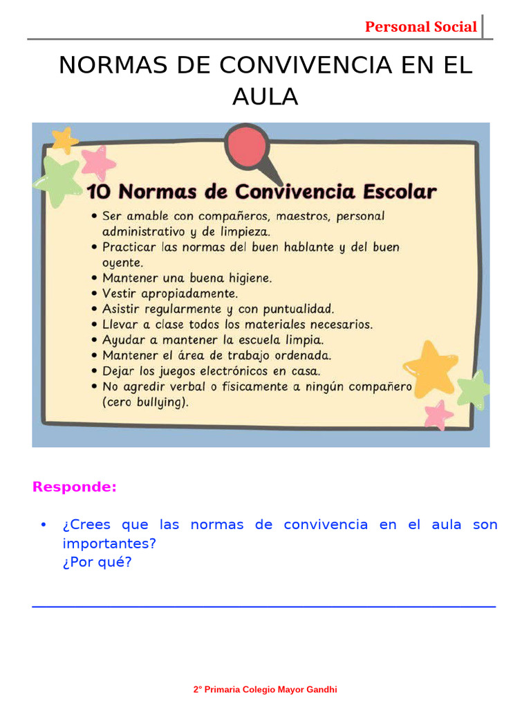 Normas de Convivencia en El Aula 25 de Marzo | PDF