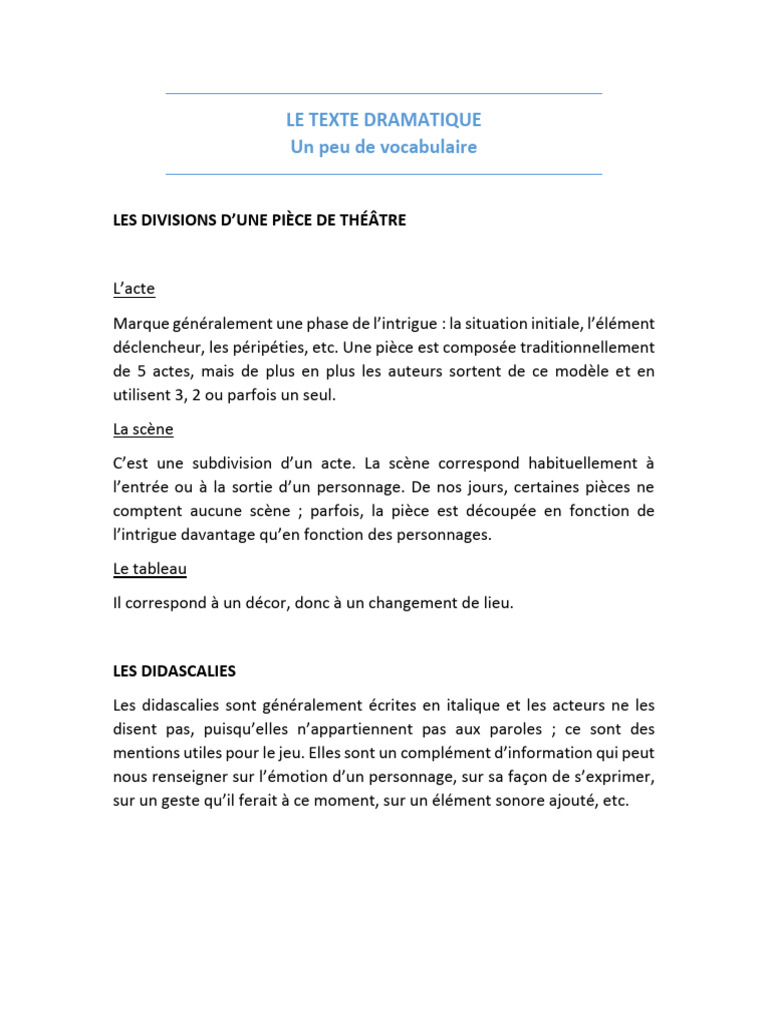 Comprendre le texte dramatique | PDF | Pièce de théâtre | Comédie