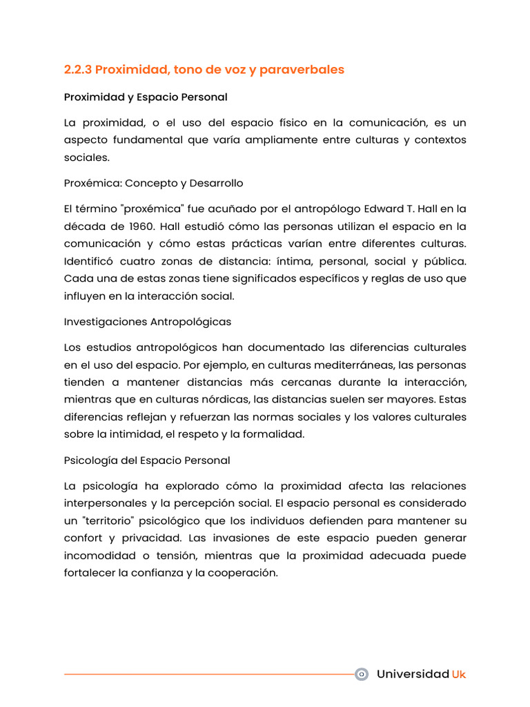 Proxémica y Tono de Voz en Comunicación | PDF | Comunicación | Las ...