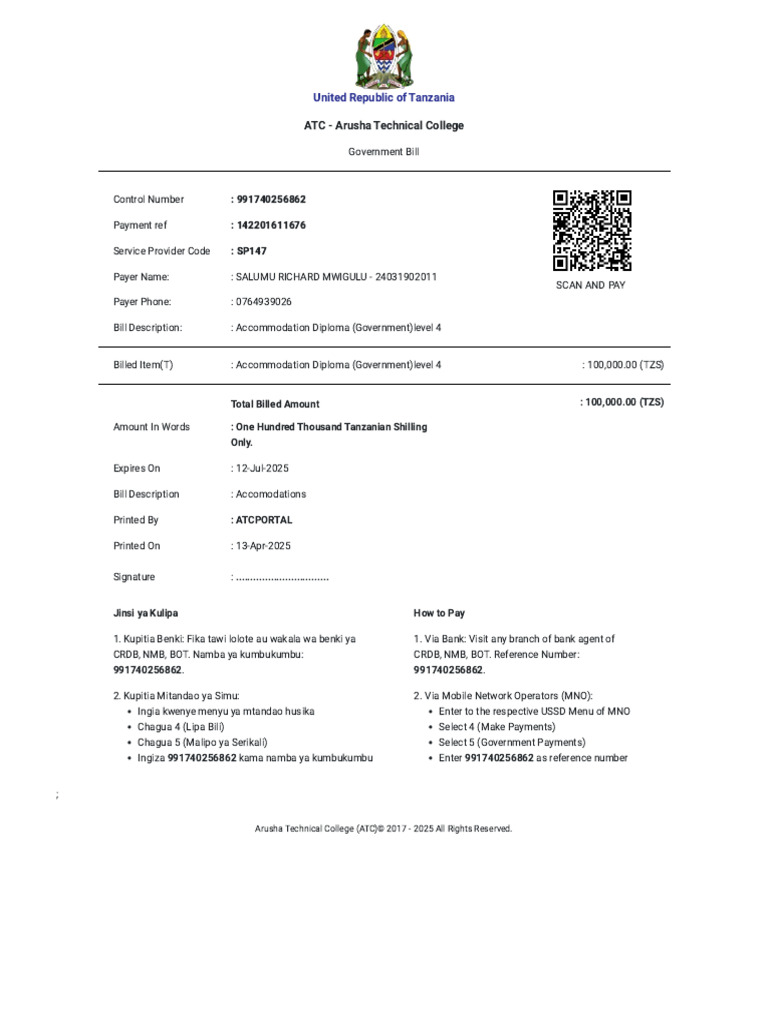 ATC GePG Payment Portal | PDF | Currency