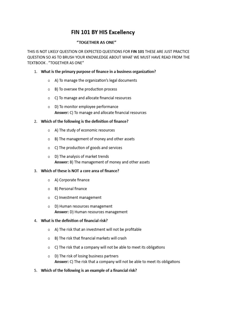 Practice Questions for FIN 101 Exam | PDF | Discounted Cash Flow ...