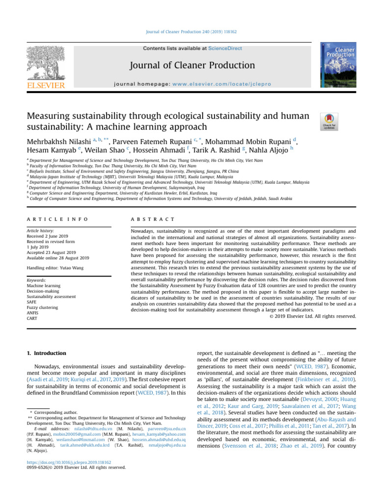 Machine Learning for Sustainability Assessment | PDF | Sustainability ...
