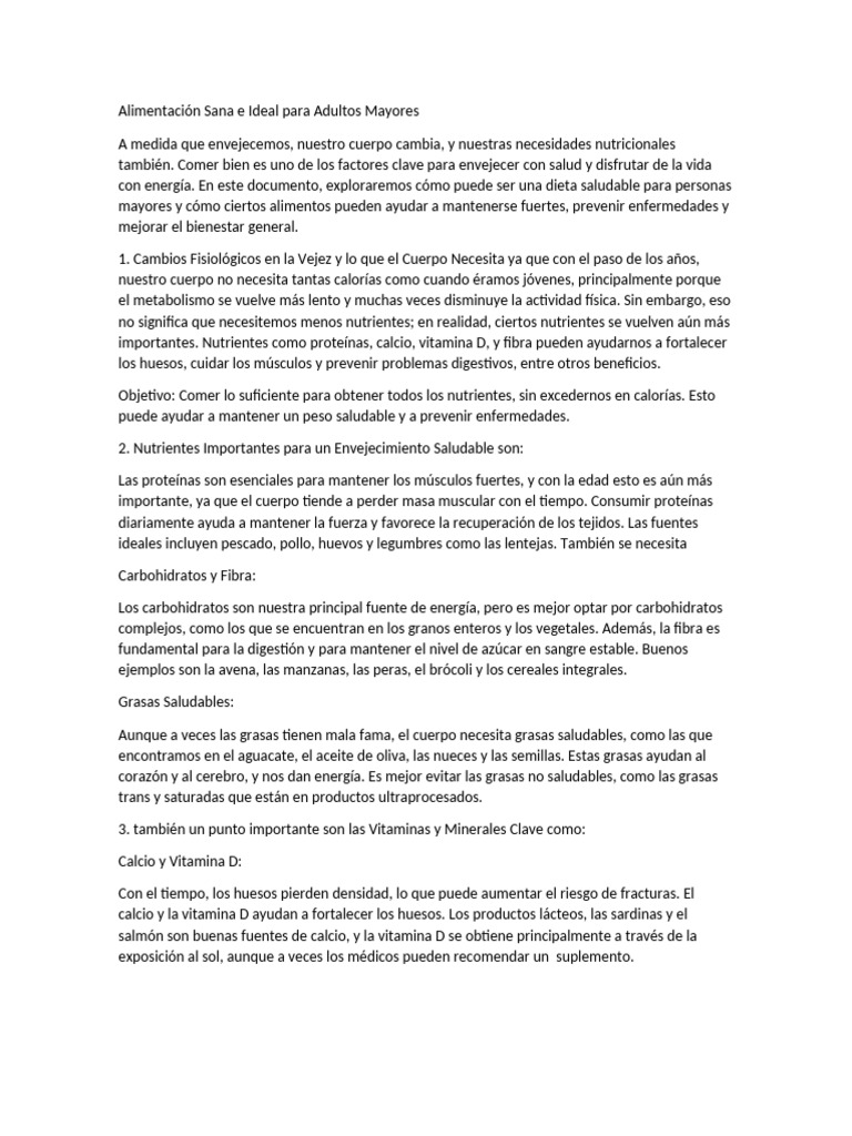 Alimentación Sana e Ideal para Adultos Mayores | PDF | Alimentos ...