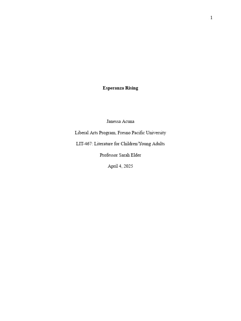 Esperanza Rising: Character Growth Analysis | PDF