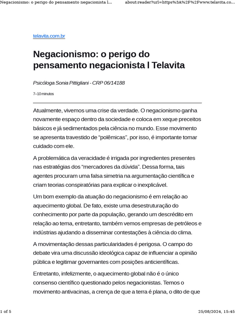 Negacionismo - o Perigo Do Pensamento Negacionista L Telavita | PDF ...