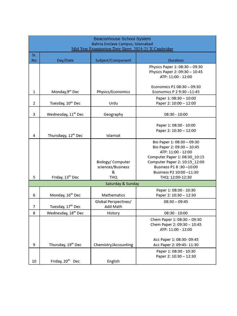 Mid Term Exam Date Sheet 2024-25 | PDF | Science