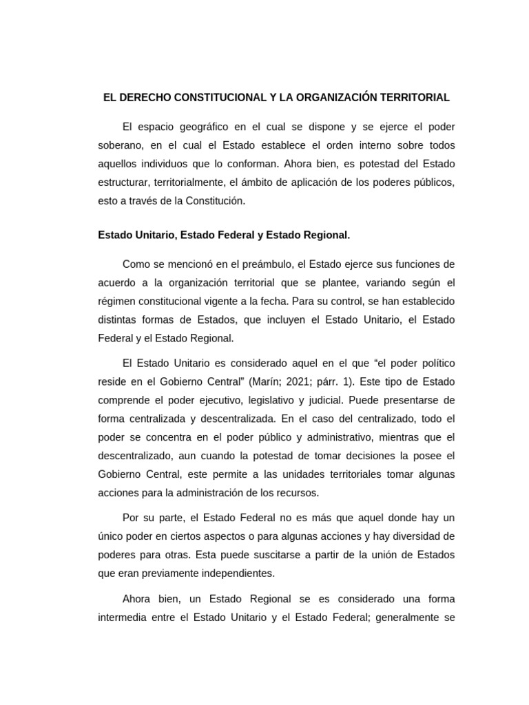 El Derecho Constitucional y La Organización Territorial | PDF | Estado ...