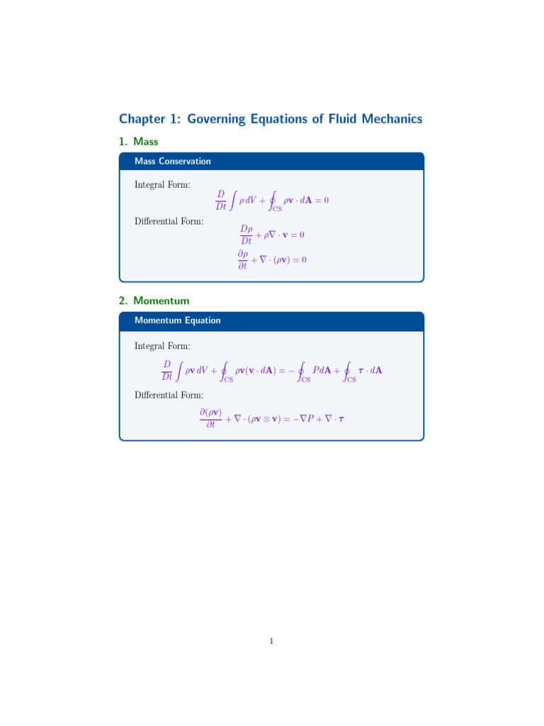 Fluid Mechanics Governing Equations | PDF