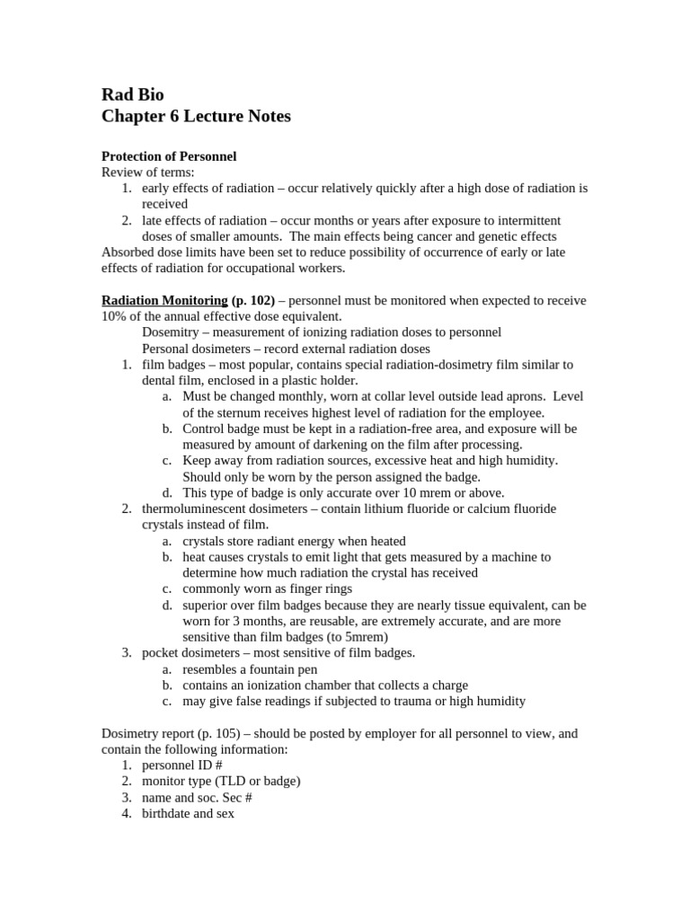 Chapter 6 Lecture Notes | PDF | Dosimetry | Radiation Protection