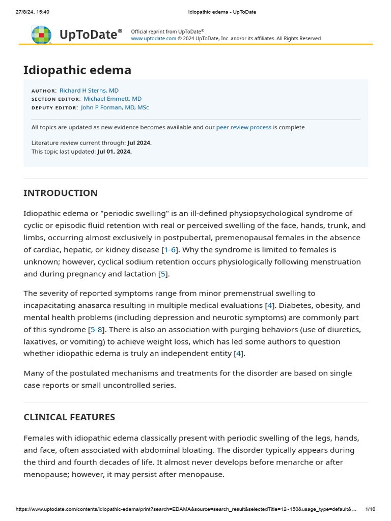 Idiopathic Edema - UpToDate | PDF | Edema | Medical Specialties