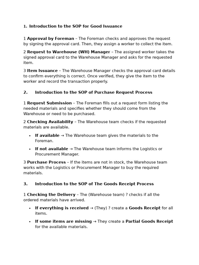 Introduction To The SOP For Good Issuance | PDF