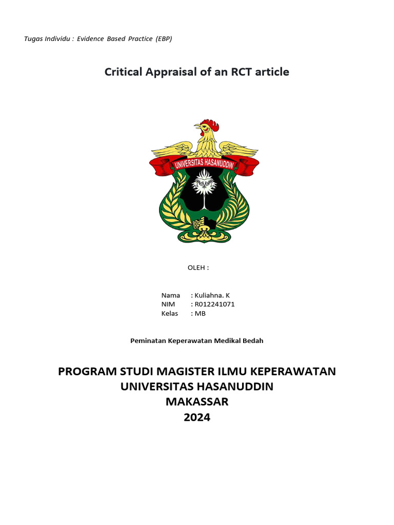 EBP Critical Appraisal of RCT Study | PDF | Randomized Controlled Trial ...