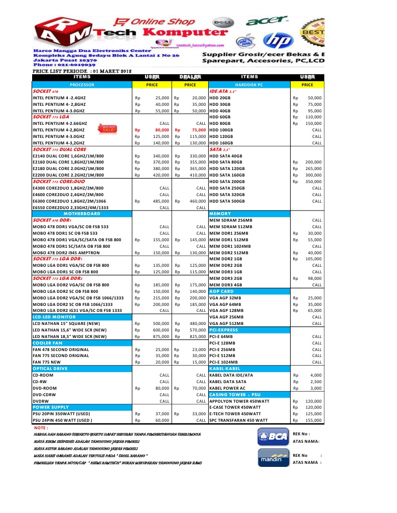 2012 Price List for Computer Parts | PDF | Computer Hardware | Computer ...