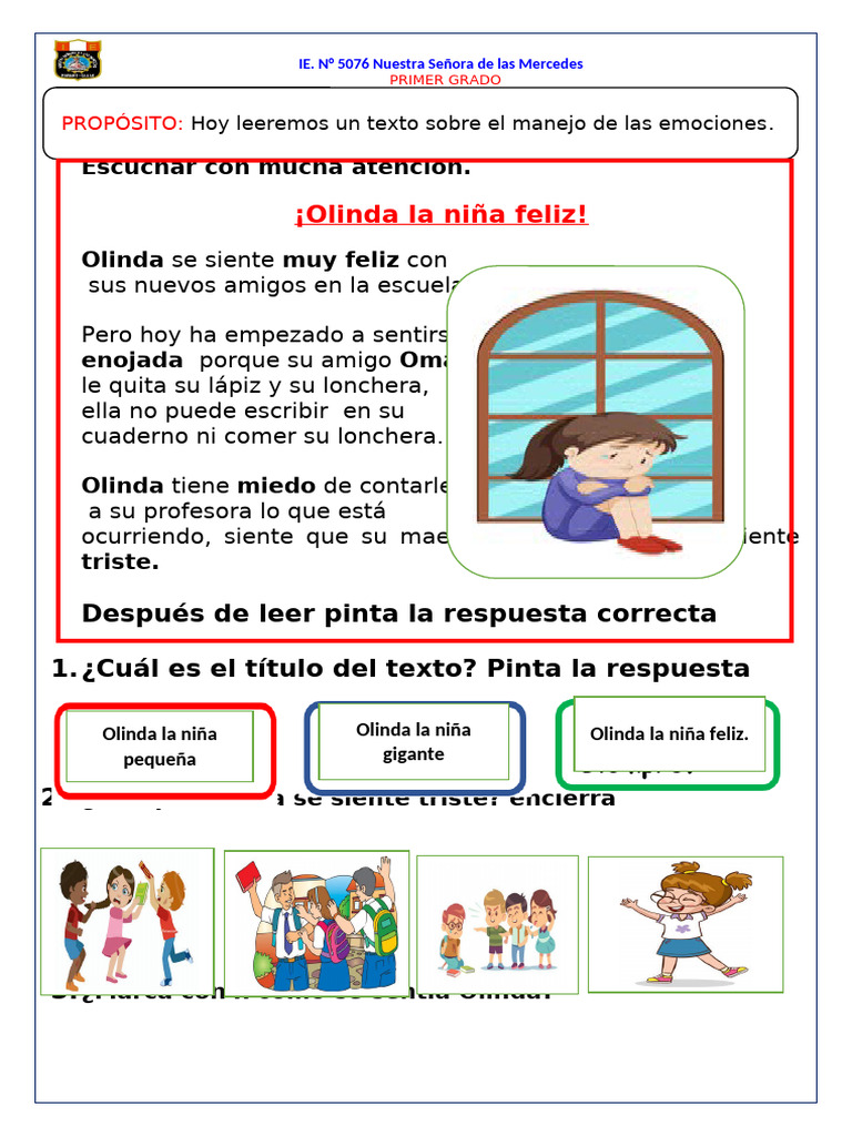 Manejo de emociones en primer grado | PDF