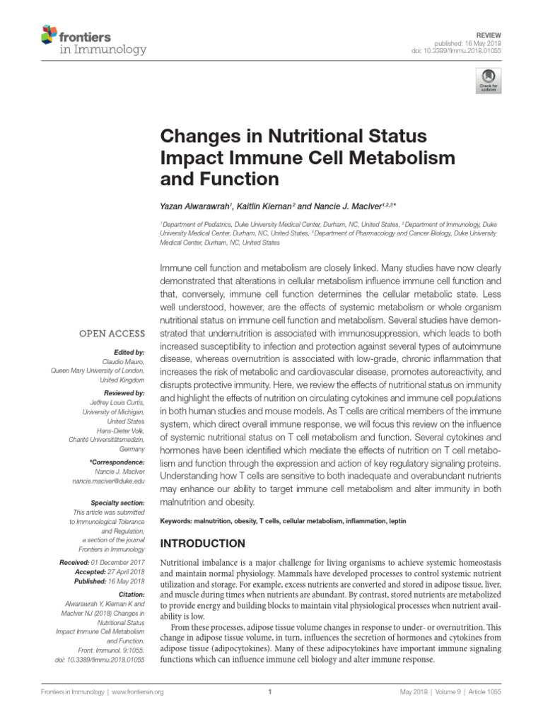 Nutritional Status Effects on T Cell Immunity | PDF | Macrophage ...